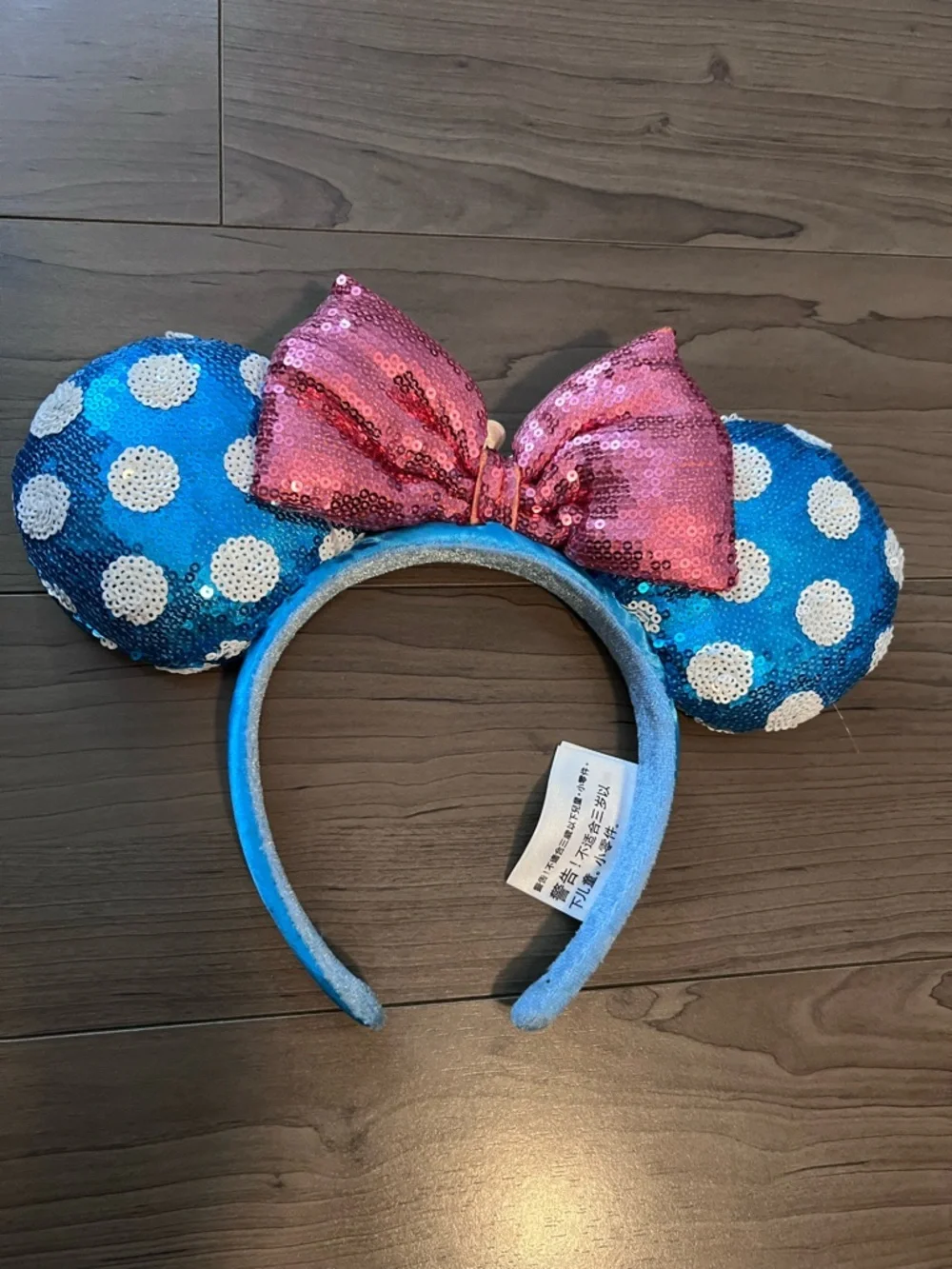 Disney Blue & Pink Sequin Minnie Ear Headband with Polka Dots